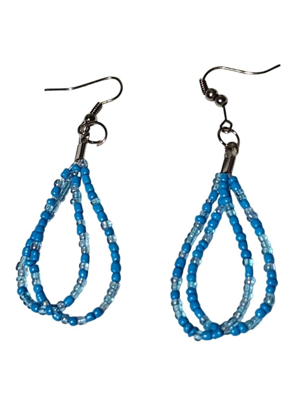 Handmade Seed Beaded Teardrop Earrings Blue Beads Retro Fashion Jewelry Women